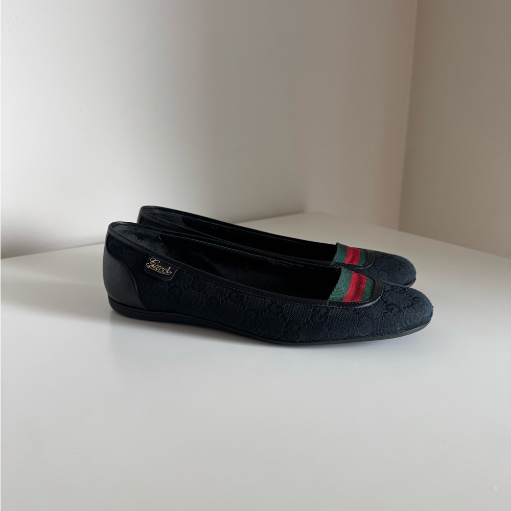 Gucci Fabric Guccissima Web Stripe Ballet Flats